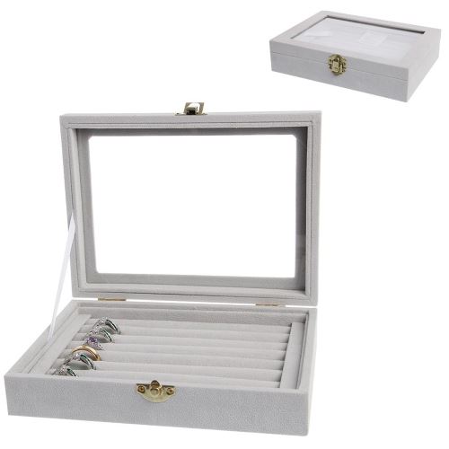 Verre velours Bijoux Bague affichage Organisateur Plateau Case Holder Boucle d'oreille Boîte de rangement Kiliaadk531