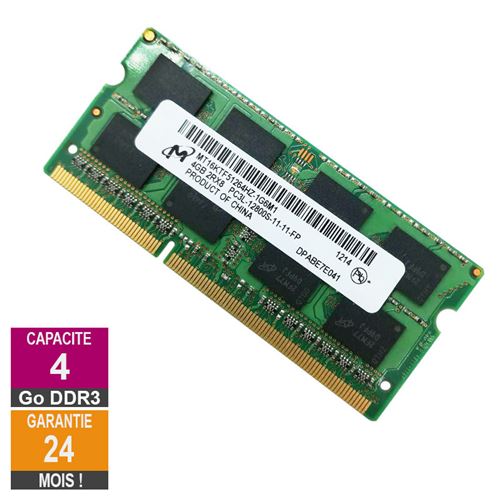 Barrette Mémoire 4Go Ram Ddr3 Micron Mt16Ktf51264Hz-1G6M1 So-Dimm Pc3L-12800S 2Rx8 637233-652