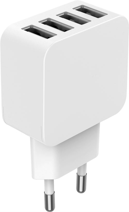 Chargeur maison double USB A+C 5.4A (2.4+3A) rapide et intelligent Blanc Bigben