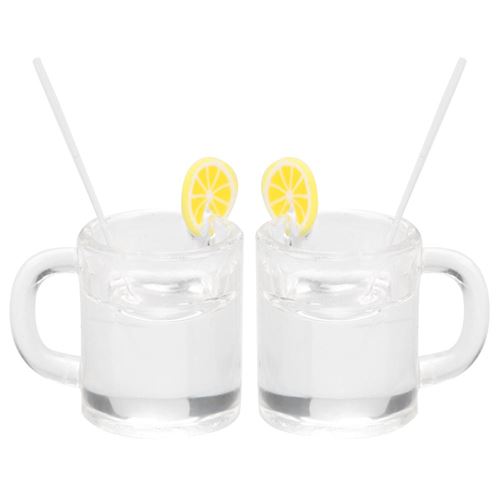 2pcs 1:12 maison de poupée accessoires mini simulation citron tasse d'eau jouet avec paille jaune citron