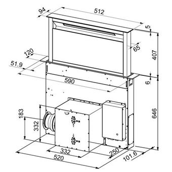 Airlux AHV659BK - Hotte - Courant descendant télescopique - Niche - largeur : 52.7 cm - profondeur : 10.9 cm - evacuation & recyclage - verre inox/noir