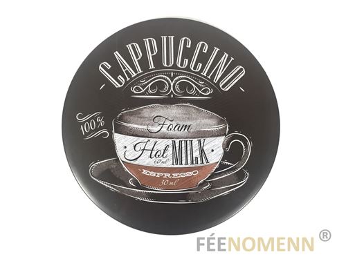 plaque métal déco vintage - forme arrondie - recette café cappuccino façon ardoise (diam. 30cm)