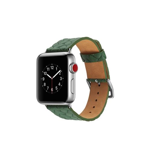 Bracelet en cuir véritable tissé vert pour votre Apple Watch Series 4 44mm/Series 3/2/1 42mm