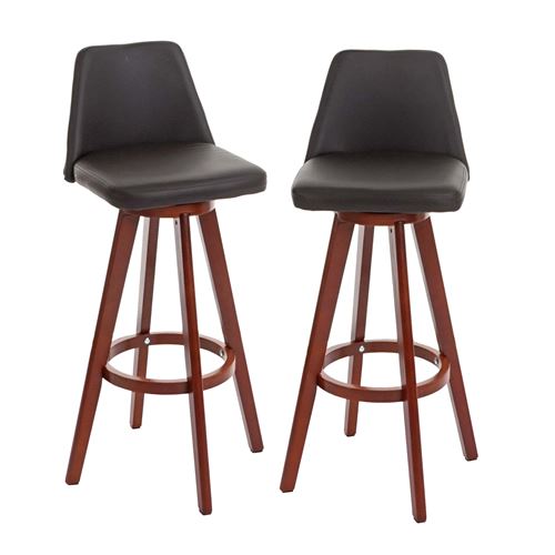 Mendler Marron Lot De 2 Tabourets De Bar Hwc-C43 Bois Similicuir Pivotant - Image 3