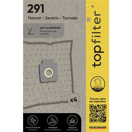 Lot de 4 sacs aspirateur pour Hoover TopFilter Premium ref. 64291