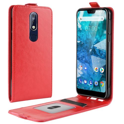 Etui en PU retournement vertical avec fente pour carte rouge pour votre Nokia 7.1