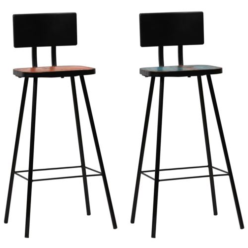 Vidaxl Brun Tabourets De Bar Lot De 2 Bois Massif De Récupération - Image 1