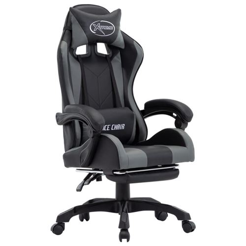 Fauteuil de jeux vid&eacute;o avec repose-pied Gris et noir Similicuir