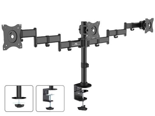 Non Communiqué Noir Maclean Mc-691 - Kit De Montage - Bras Réglable - Pour 3 Écrans Lcd - Plastique, Aluminium, Acier - Taille D'écran : 13"-27" - Montrable Sur Bureau