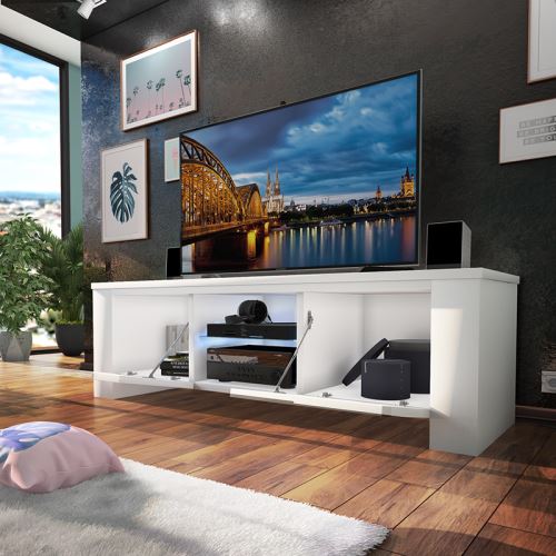 Meuble TV Jackson (130 cm, blanc mat / blanc brillant avec LED)