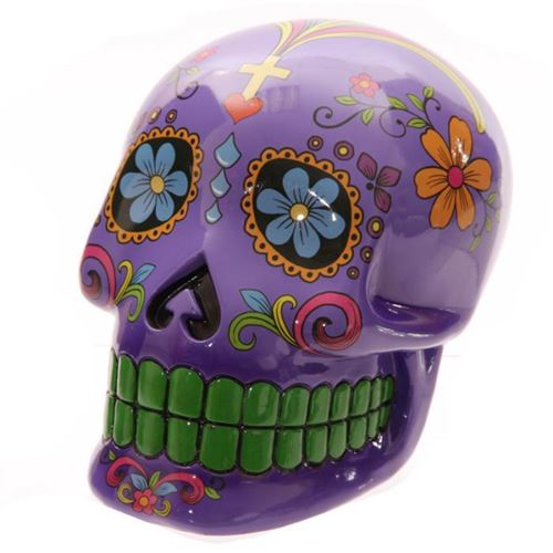 Tirelire jour des morts mexicain - 20 cm - Violet