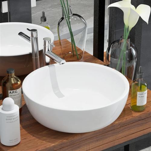 Vidaxl - Lavabo ronde C&eacute;ramique Blanc 42 x 12 cm Blanc