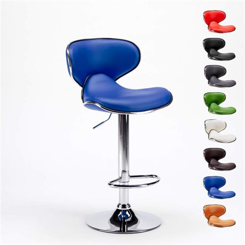 Tabouret pour cuisine et bar Amarillo design moderne pivotant chromé, Couleur: Bleu