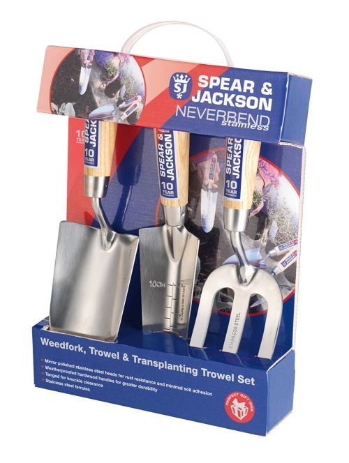 Spear & Jackson Neverbend Lots de 3 Outils à Main de Jardinage en Acier Inoxydable