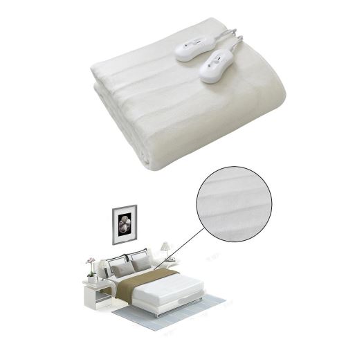 Todeco - Elektrisch onder deken, Verwarmde deken, Dubbel, 160 x 140 cm (63 x 55.1 inch), 2x60W, Wit, Mechanische regelaar, Polyester, Standaard / Certificering: CB, CE