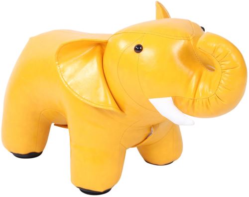 Pouf pour enfants Elmina en forme d'Eléphant - Tabouret pour enfants coque Bois Revêtement Similicuir fin - Couleur Jaune