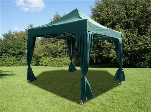 Tente pliante Chapiteau pliable Tonnelle pliante Barnum pliant FleXtents PRO 3x3m Vert, incl. 4 rideaux decoratifs