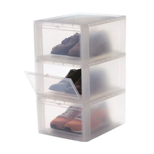 IRIS OHYAMA Lot de 3 boîtes de rangement pour chaussures Drop Front Box EUDF-M - Plastique - 14 L - 35,5 x 28 x 18 cm - Trans…