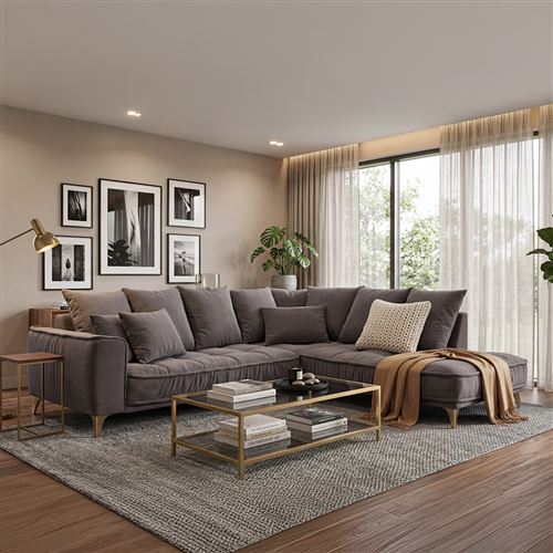 Canap&eacute; Tissu Angle Droit Gris fonc&eacute; Altamo - 4 Places - Gris fonc&eacute;