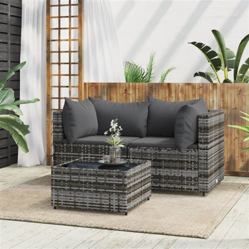 Salon de jardin modulable Vidaxl resine tressee gris 3 pieces 50.0 x 50 x 30 cm 2 personnes