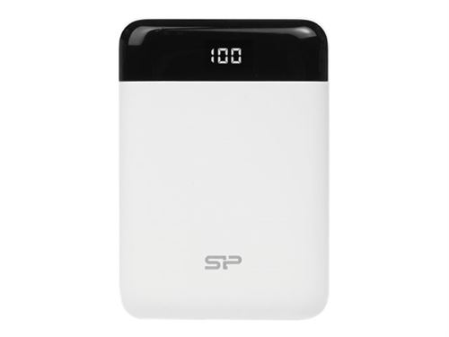 Silicon Power Power Bank GP25 - Banque d'alimentation - 10000 mAh - 2.1 A - 2 connecteurs de sortie (USB) - sur le câble : Micro-USB - blanc