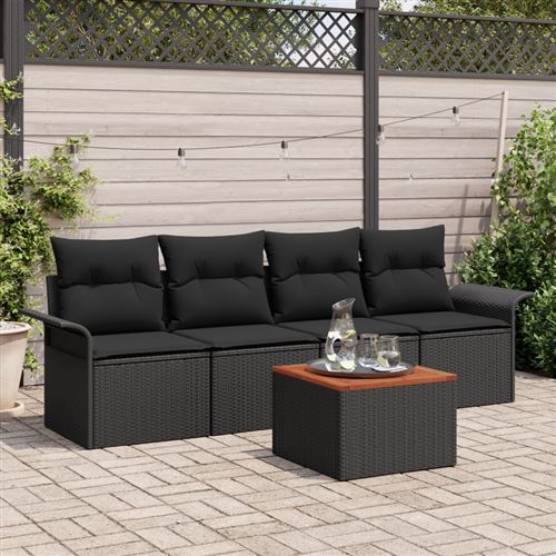 Non Communiqué Noir Ensemble De Canapés De Jardin 5 Pièces Avec Coussins En Et Poly Rotin