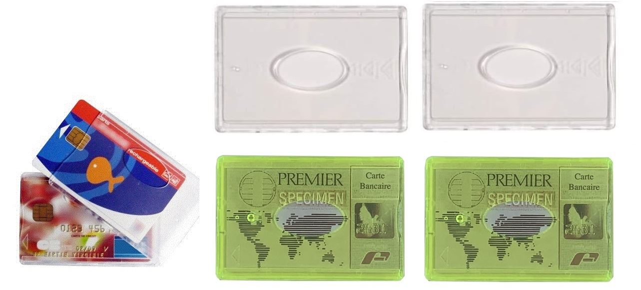 Lot de 4 Etuis Porte carte rigide Bleu et Transparent, Fabriqué en France idéal cartes bancaires CB, Transport, Navigo, Carte Vitale, Etudiant, Professionnelle - Porte-cartes - Achat & prix