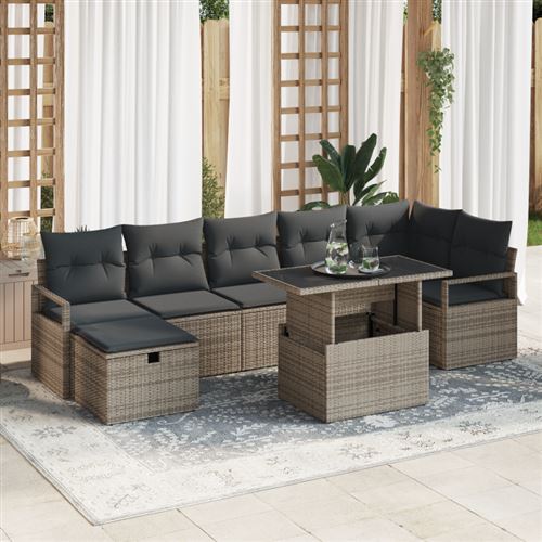 Non Communiqué Gris Ensemble De Canapé De Jardin 8 Pièces Avec Coussins En Poly Rattan, Canapé De Jardin 2 Places Avec Rangement Et Coussins G