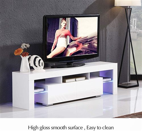 Meuble TV blanc moderne avec lumières LED, meuble TV haute brillance pour  téléviseur LED 65 pouces - Achat & prix