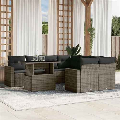 Salon de jardin modulable VIDAXL gris 9 pieces rotin 62 x 62 x 69 cm