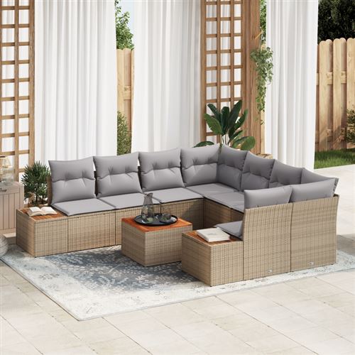 Non Communiqué Beige Ensemble De Canapés De Jardin 9 Pièces Avec Coussins Poly Rattan Acacia