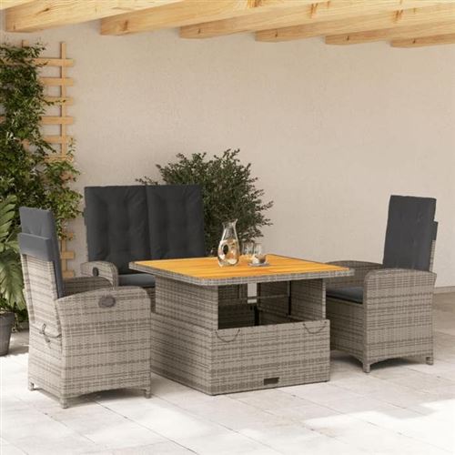 vidaXL Ensemble à Manger de Jardin avec Coussins 4 pcs, Table de Terrasse, Meubles de Patio, Mobilier d'Extérieur, Gris 3277344