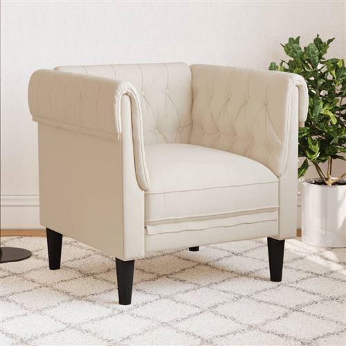 Vidaxl Fauteuil Chesterfield Crème Tissu - Image 2