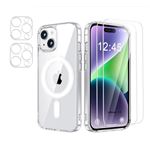 HQSELECTION® Coque Magnétique pour iPhone 13 6,1 Pouces avec 2 Verres Trempés et 2 Caméra Protecteur, Compatible avec MagSafe, Dos Anti Rayures, Transparent