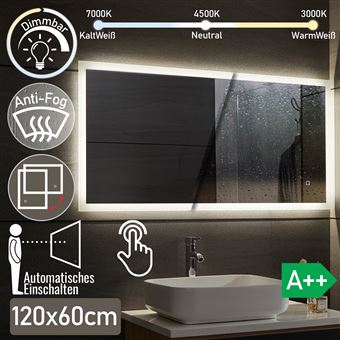 Miroir de salle de bain lumineux avec contours arrondis 50x80 cm