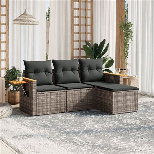 Non Communiqué Gris Vidaxl Salon De Jardin Avec Coussins 4 Pcs, Canapés De Terrasse, Ensemble De Meubles De Patio, Mobilier D'extérieur, 3226746