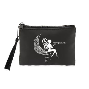 Porte-monnaie Et Clés Personnalisable Gris - Motif Fée Astro Lune, PU Mat, Avec Pompon, Fabriqué En France