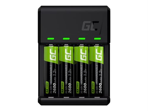 Green Cell VitalCharger - Chargeur de batterie USB - (pour 4xAA/AAA) 4 x type AA - NiMH - 2000 mAh - 0.5 Watt - 1.2 A - noir