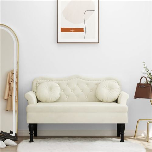 vidaXL Banc avec coussins crème 120,5x65x75 cm velours