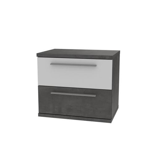 Chevet 2 tiroirs - Blanc et beton gris fonce - L 50,1 x P 34,7 x H 44,7 cm - JULIETTA