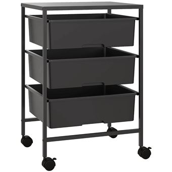 Chariot De Rangement à 4 Niveaux, Desserte à Roulettes, 3 Paniers Coulissants Et Plateau 495x31x69cm Gris Clair Noir 91580126