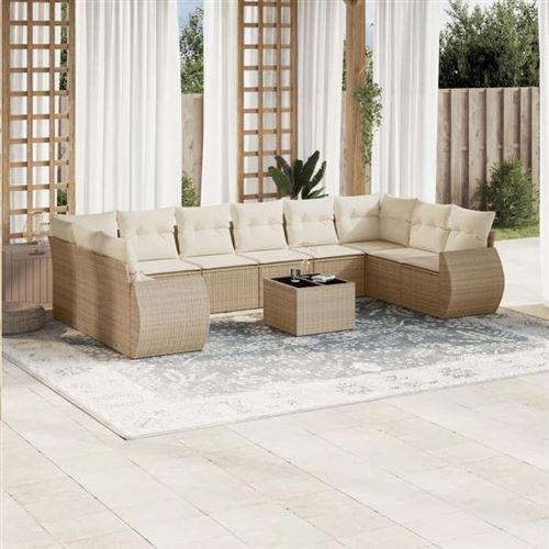  Vidaxl Salon De Jardin 11 Pcs Avec Coussins Beige R&eacute;sine Tress&eacute;e