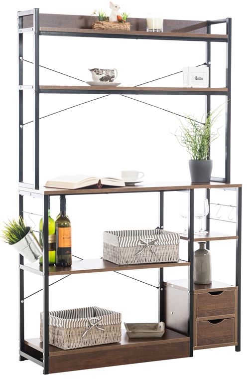 CLP Etagère de cuisine Fehring avec Cadre en Métal et espaces de rangement en MDF , Noyer