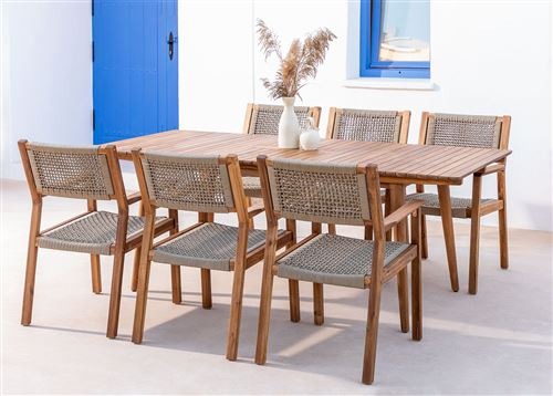 Set de table extensible (160-210x90 cm) et 6 chaises de jardin