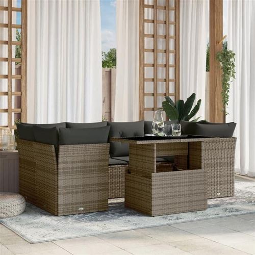 Non Communiqué Gris Salon De Jardin Modulable Vidaxl Rotin 6 Personnes 62 X 62 X 69 Cm 7 Pieces