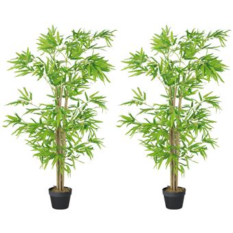 Outsunny Lot De 2 Bambous Artificiels 120 Cm – 369 Feuilles Réalistes, Vrais Troncs, Pot Inclus, Décoration Tropicale Intérieur Extérieur