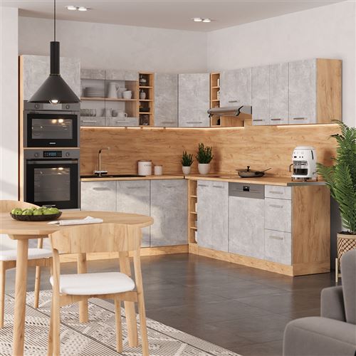 Cuisine En Angle Vicco R-Line - Moderne, Effet Chêne Blanc Brillant - NEUVE Sous Emballage