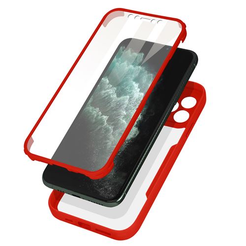 Avizar Coque pour iPhone 11 Pro Dos Plexiglas Avant Polymère Coins Renforcés Contour Rouge