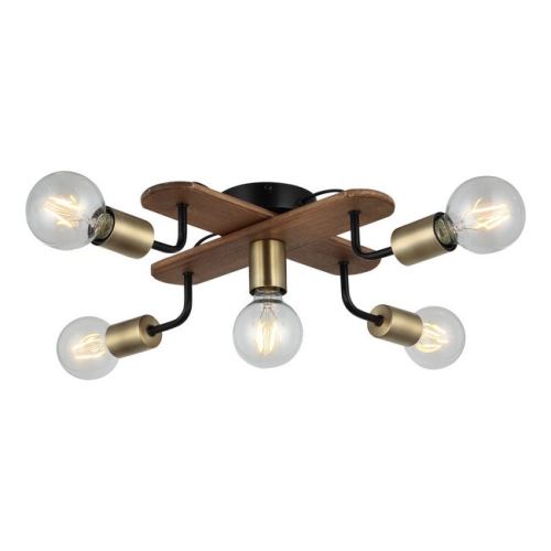 HOMEMANIA Lampe de Plafond Budak - Plafonnier - du mur - Or, Noir, Bois en Métal, Bois, 50 x 50 x 13 cm, 5 x E27, Max 40W