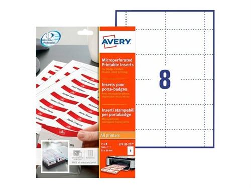 Avery - Blanc - 86 x 55 mm 200 étiquette(s) (25 feuille(s) x 8) étiquettes pour badges